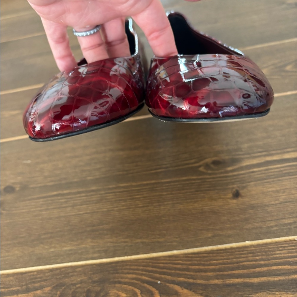 New Tamara Mellon Burgundy Croc-Embossed Flats EU 38.5 US 8 Genuine Leather - Picture 4 of 9